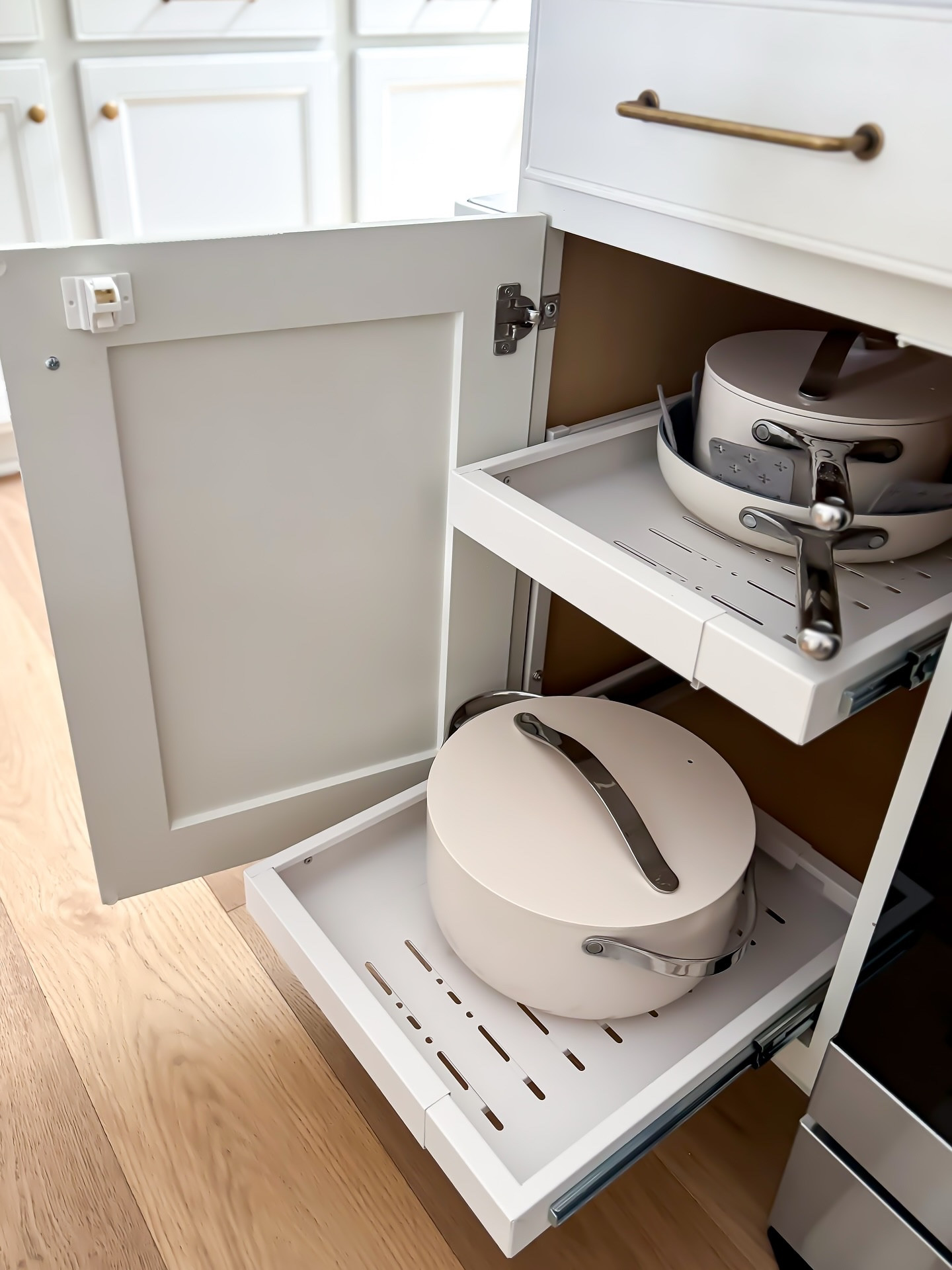 BEFORE + AFTER 

These adhesive two tier cabinet pull outs have quickly become a favorite solution for cabinets lacking shelving.  They immediately add easy access and double the available square footage for storing more items. The best part the can be found for under $100 and don’t require a professional to install! 

Check out our LTK for links 🔗