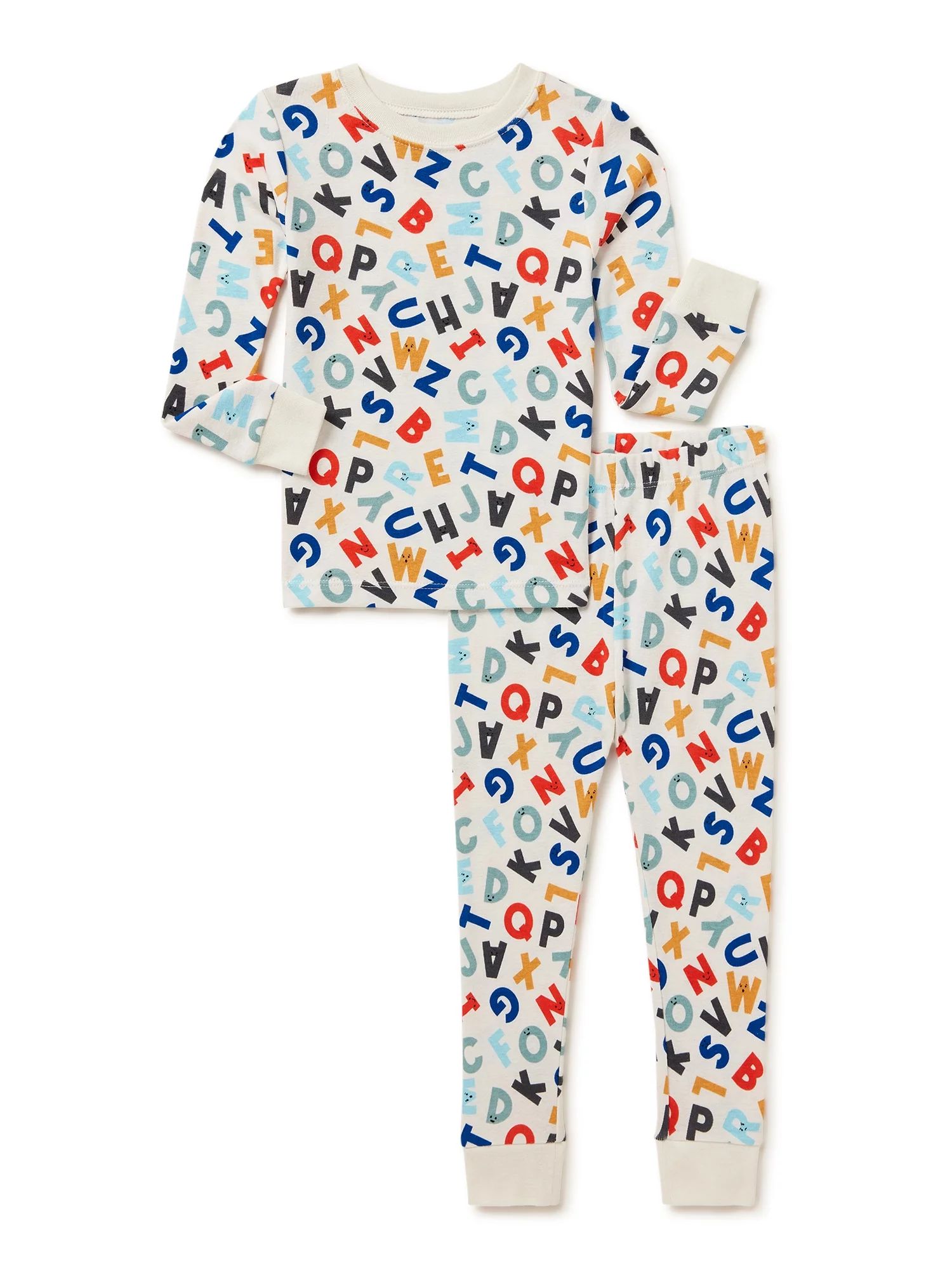 Wonder Nation Toddler Boys Cotton Long Sleeve Top and Pajama Pants, 2-Piece Sleep Set, Sizes 12 M... | Walmart (US)