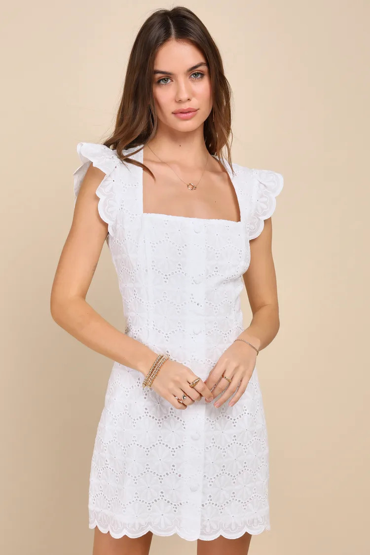 Precious Disposition White Embroidered Button-Up Mini Dress | Lulus