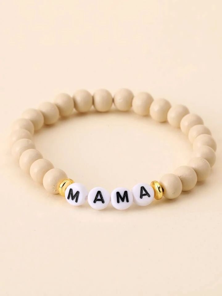 1pc Letter Mama Detail Wooden Beaded Bracelet Mama Gift | SHEIN