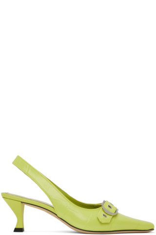 BY FAR - Green Evita Heels | SSENSE