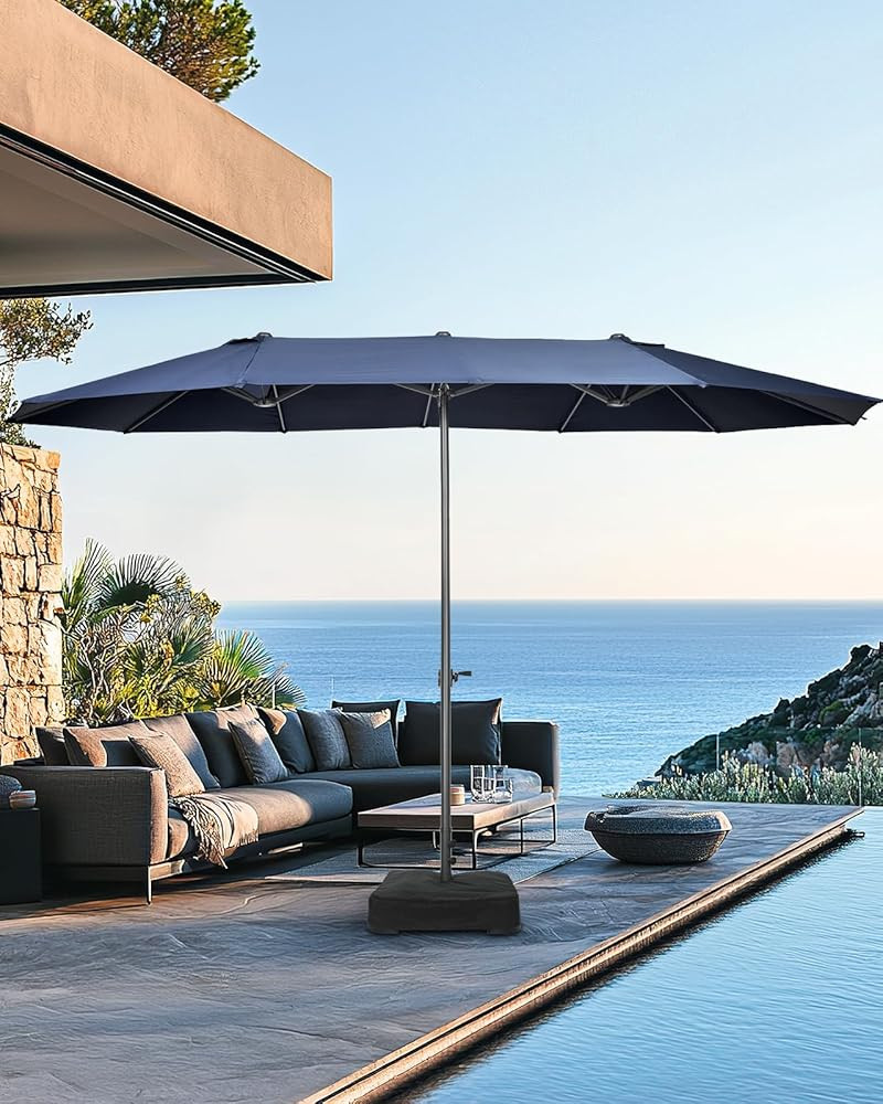15x9FT Double-Sided Rectangle Market Patio Umbrella with Sandbag Base, 220g PU-Coated UV Protecti... | Amazon (US)