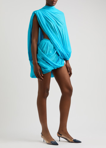 Asymmetric draped georgette mini dress | Harvey Nichols