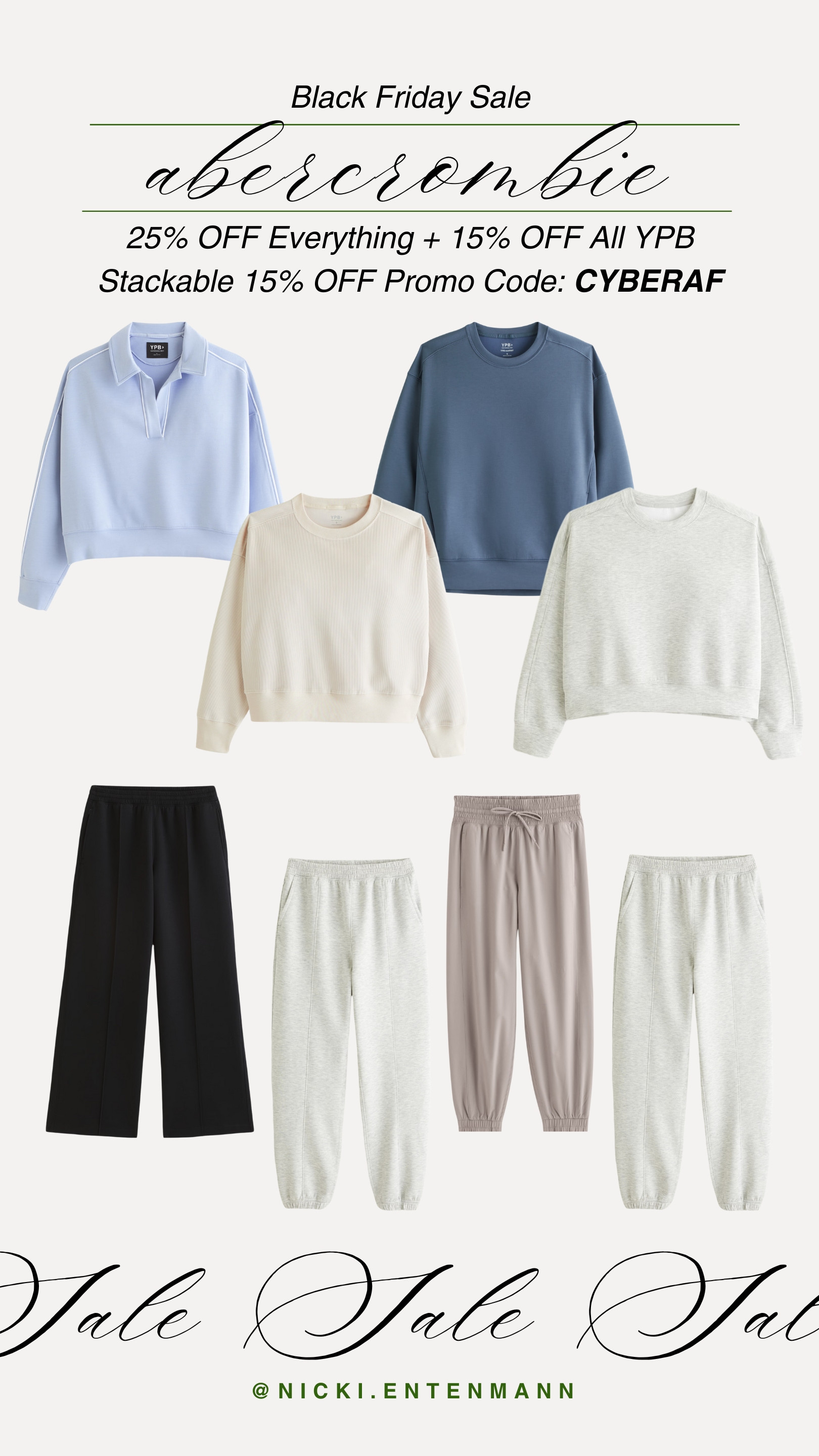 The best time to grab your Abercrombie faves is NOW! 25% off + 15% off all YPB items, plus stack CYBERAF for another 15% off! Time to refresh your wardrobe for the holidays! 🎁✨                       Abercrombie, 25% off, 15% off, YPB, stackable promo code, CYBERAF, holiday fashion, trendy styles, sale, winter wardrobe, fashion deal 

 #LTKCyberWeek #LTKSaleAlert #LTKFitness