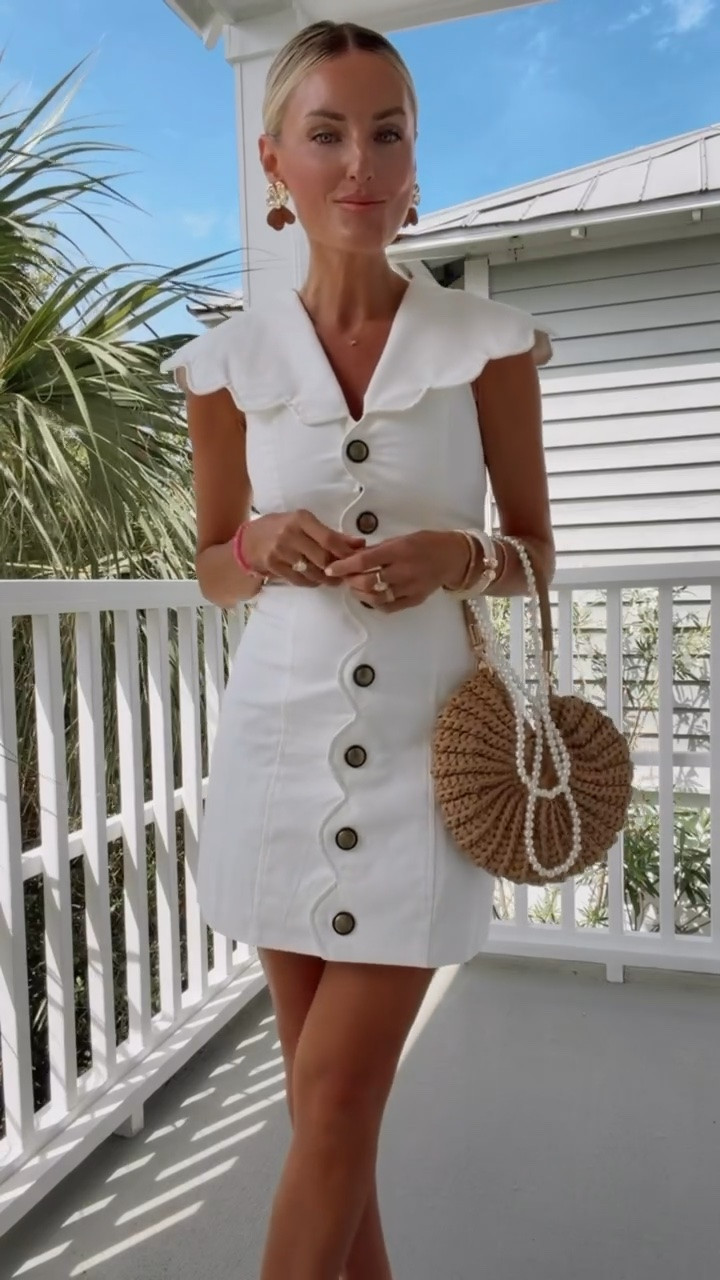 How pretty is this white dress?! I love the overstated collar, and the scallop details! If you’re in between sizes, I would size up! Use code LOVERLY15 for 15% off your first order! Loverly Grey, white dress, vacation looks, summer dress, Palm beach

#LTKootd #LTKSeasonal