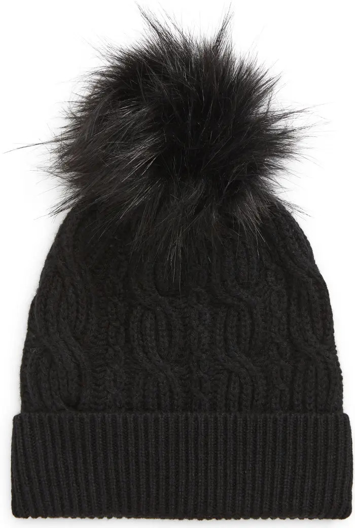 Nordstrom Wool & Recycled Cashmere Faux Fur Pom Beanie | Nordstrom | Nordstrom