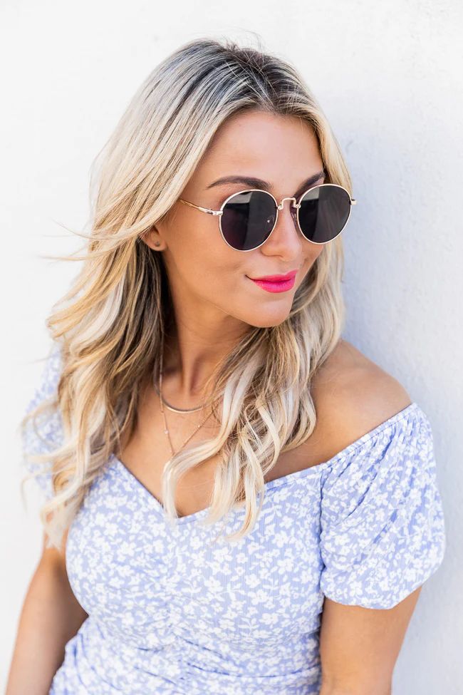 Find A Direction Gold Round Sunglasses | Pink Lily