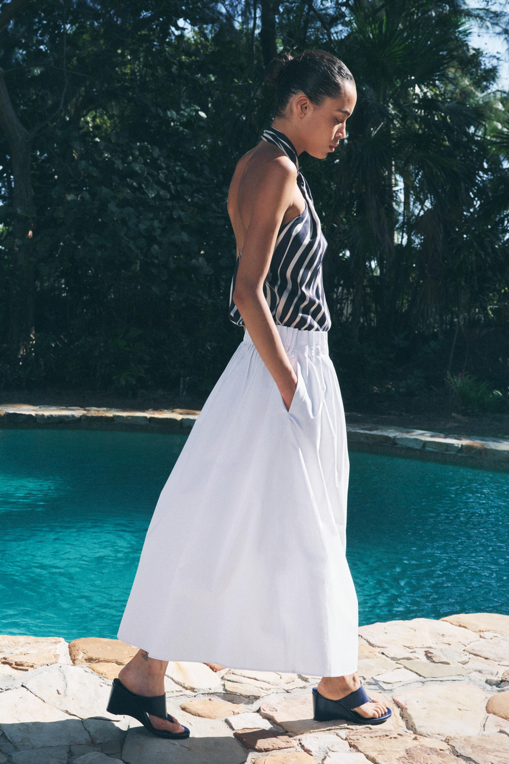 ZW COLLECTION POPLIN MIDI SKIRT | Zara US