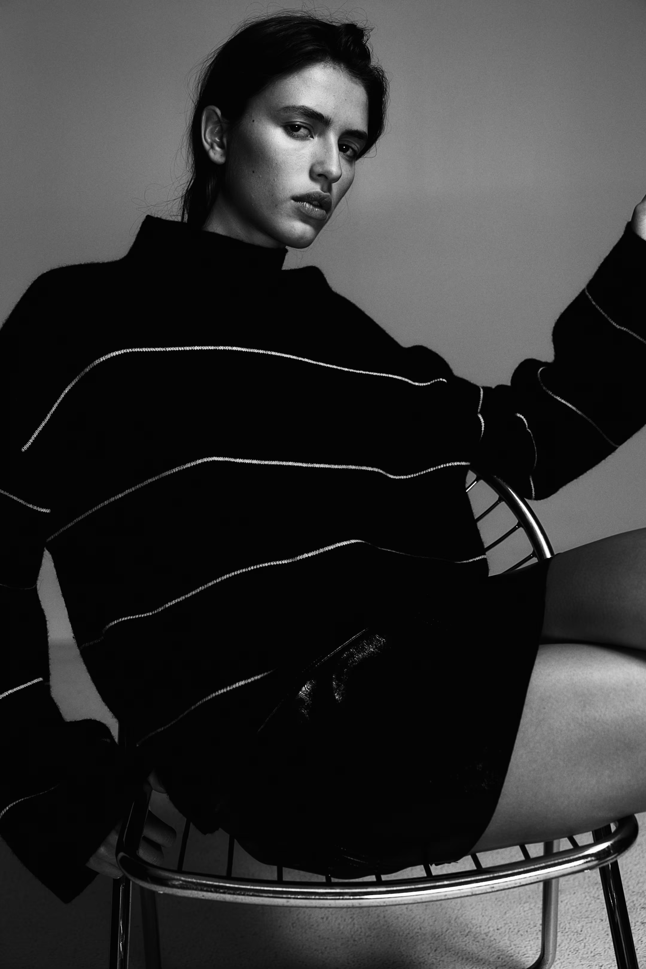 Wool-Blend Mock-Turtleneck Sweater - Black/striped - Ladies | H&M US | H&M (US + CA)