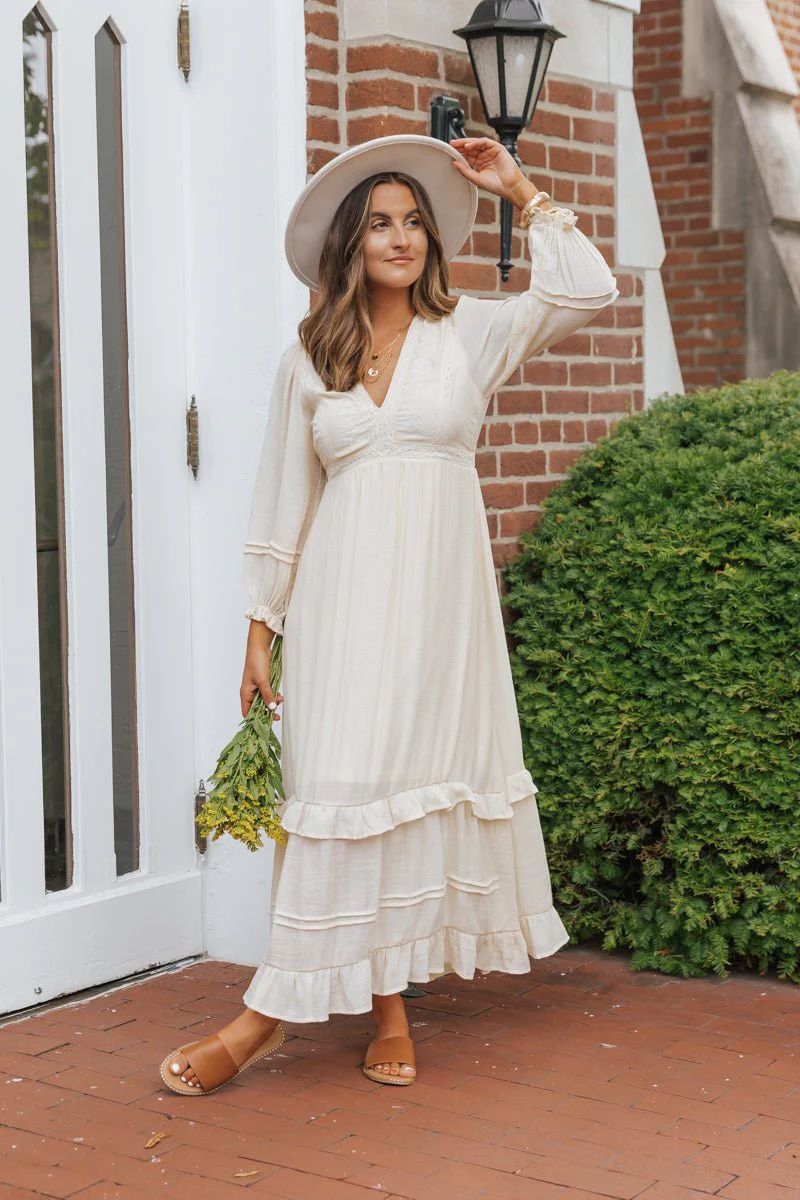 Natural Lace Embroidered Tiered Maxi Dress | Magnolia Boutique