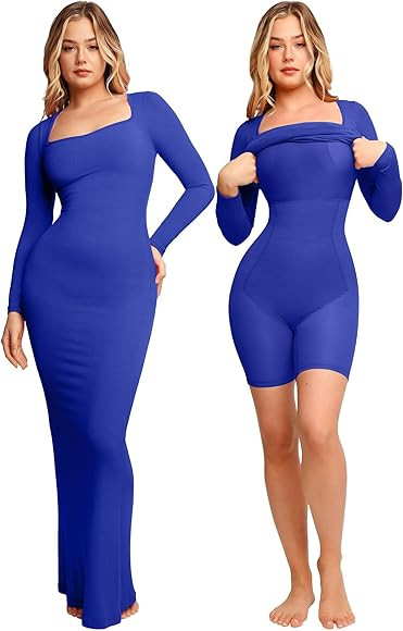 Popilush Shaper Dress Bodycon Maxi/Mini Built in Shapewear Bra 8 in 1 Women Lounge Long Sleeve Dr... | Amazon (US)