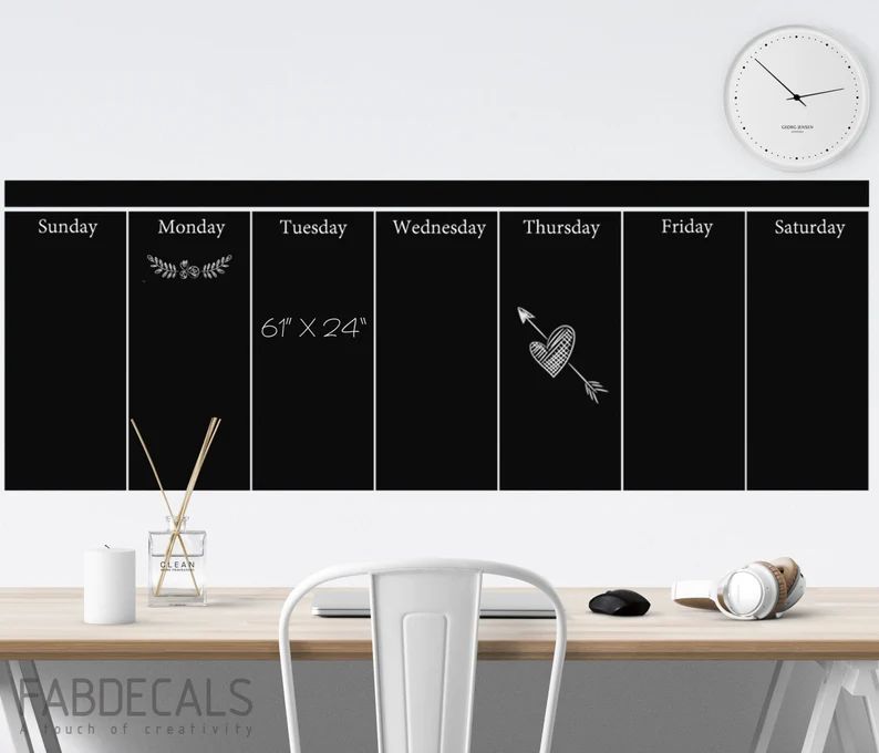 Large Chalkboard Wall Calendar, Weekly Calendar Wall Decal, Home And Office Calendar Wall Decal -... | Etsy (US)