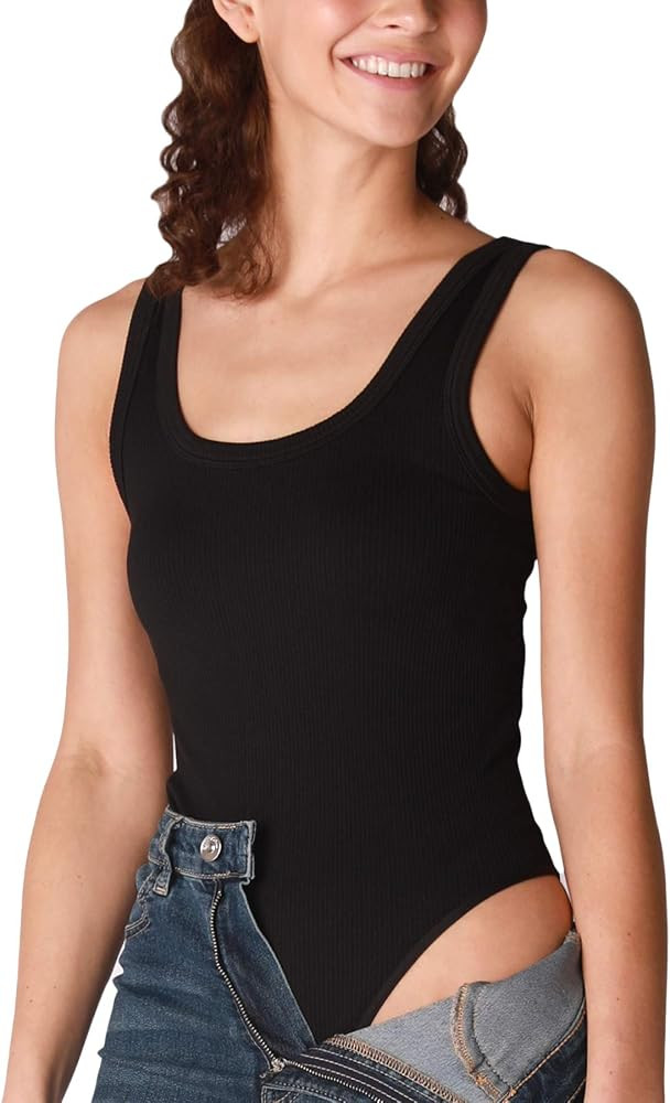 NIKIBIKI Women Seamless Ribbed Scoop Neck & Back Bodysuit, Made in U.S.A, One Size | Amazon (US)