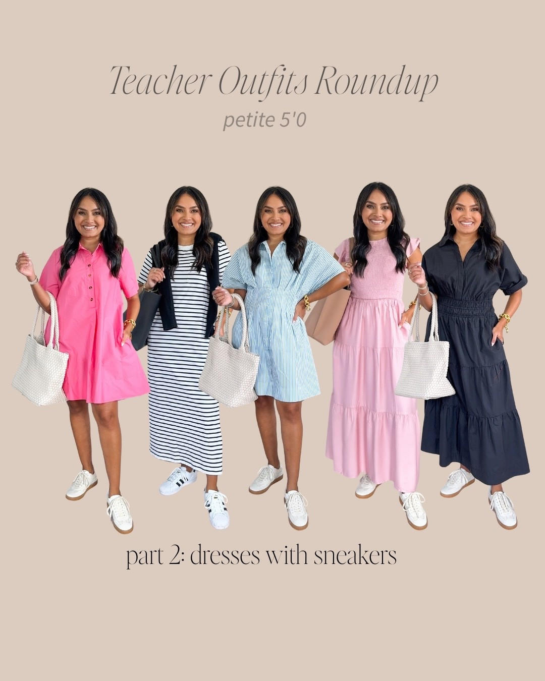 Teacher & Office Casual Outfits Part 2 - Amazon Dresses with Sneakers!
For reference: I’m 5’0, 32b bra size, and 2/26 in bottoms, pear shaped. 
*Everything I share is unaltered! TTS means true to size.

Pink collared dress size small TTS
Sneakers size 6 TTS - color ecru mesh 

Black stripe t shirt dress size small TTS
Black and white sneakers size 5.5 / 6.5 TTS

Blue stripe dress size small TTS
Sneakers size 6 TTS - color ecru mesh 

Pink maxi dress size xs TTS
Sneakers size 6 TTS - color ecru mesh 

Black dress size small TTS
Sneakers size 6 TTS - color ecru mesh 

Teacher outfits
Back to school
Office casual
Smart casual 
Fall outfit ideas
Casual style
Pull on pants
Petite outfits
Summer outfit ideas
Wear to work
Dresses with sneakers 
Travel outfits
Rachel Miranda Blog
Honeysweetpetite
Honey Sweet Petite


Comment SHOP below to receive a DM with the link to this post on my LTK ⬇ https://liketk.it/5k9Tg #ltkfindsunder50 #ltkpetite #ltkworkwear

#LTKPetite #LTKWorkwear #LTKSaleAlert