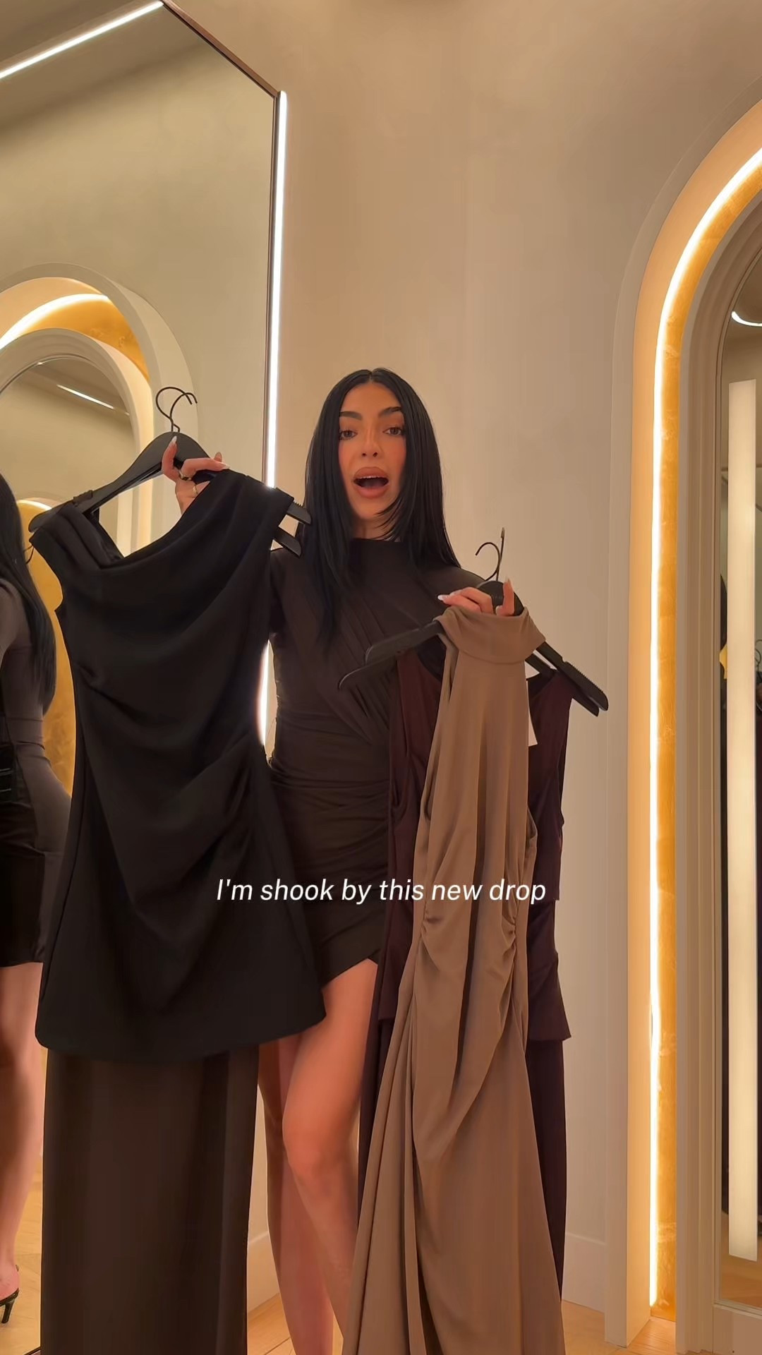 New month calls for new dresses  @dynamiteclothing 🤎 Are you choosing 1,2,3,4 or 5? I am wearing a size XS in all styles. 