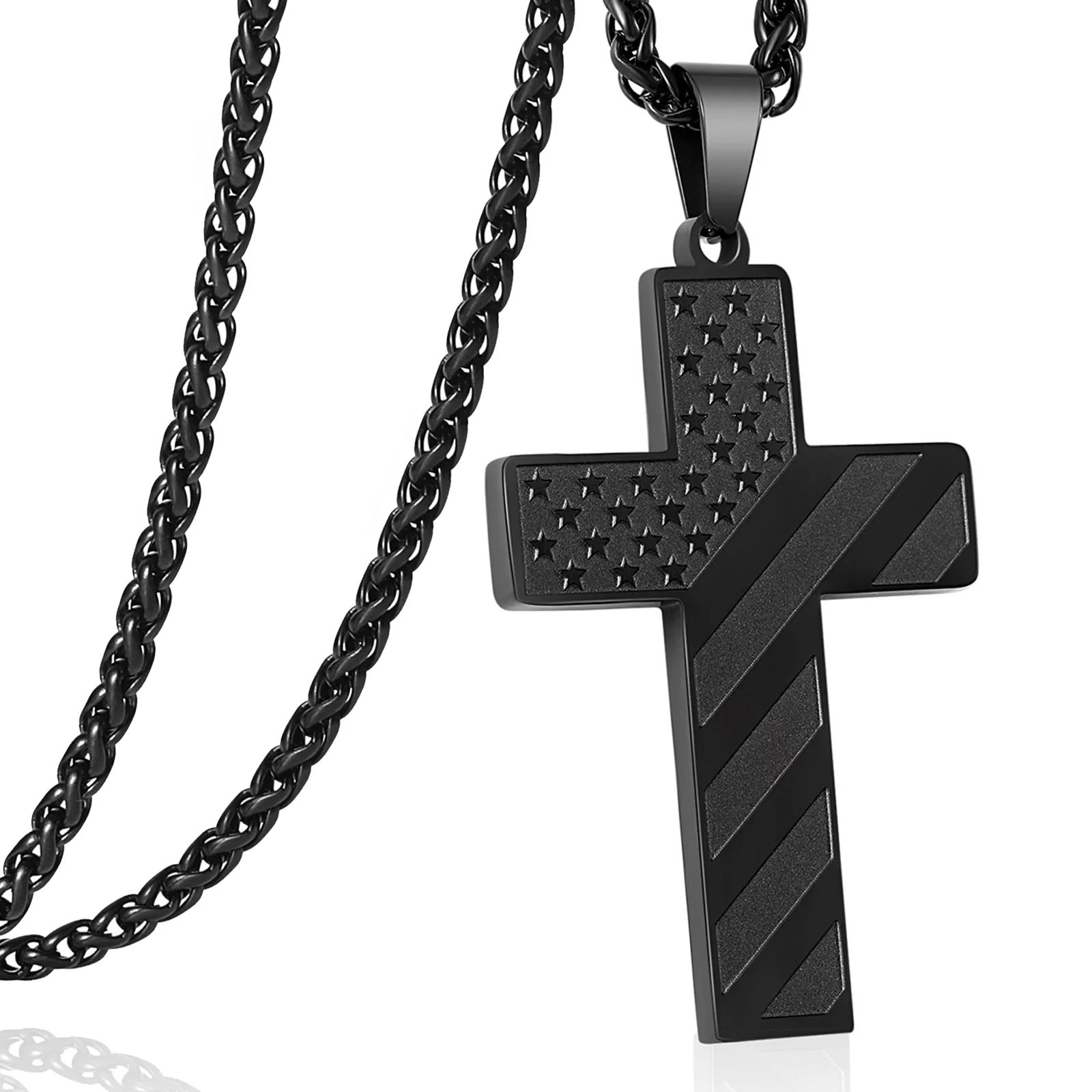 Cross Necklace for Men Boys Stainless Steel Cross Pendant Chain American Flag Country Necklaces R... | Walmart (US)