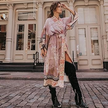 Women Cardigan with Belt Beach Blouse Long Beach Kimono Robe Cover ups lace up Loose Kimono Duster | Amazon (US)