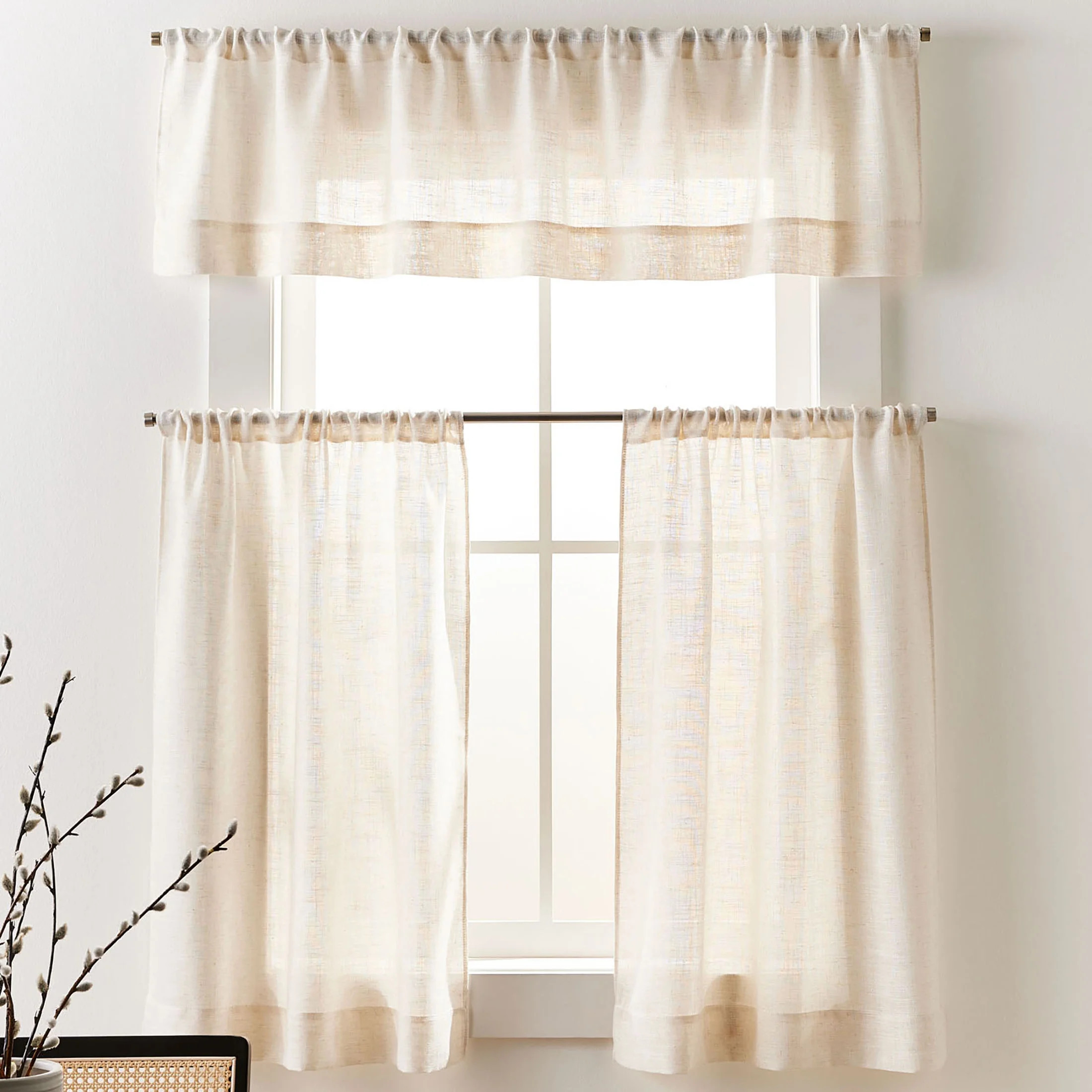 Better Homes & Gardens Linen Blend Light Filtering Rod Pocket Kitchen Curtain Tiers and Valance, ... | Walmart (US)