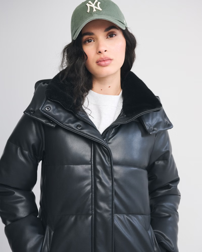 Women's Vegan Leather Long Puffer | Women's New Arrivals | Abercrombie.com | Abercrombie & Fitch (US)