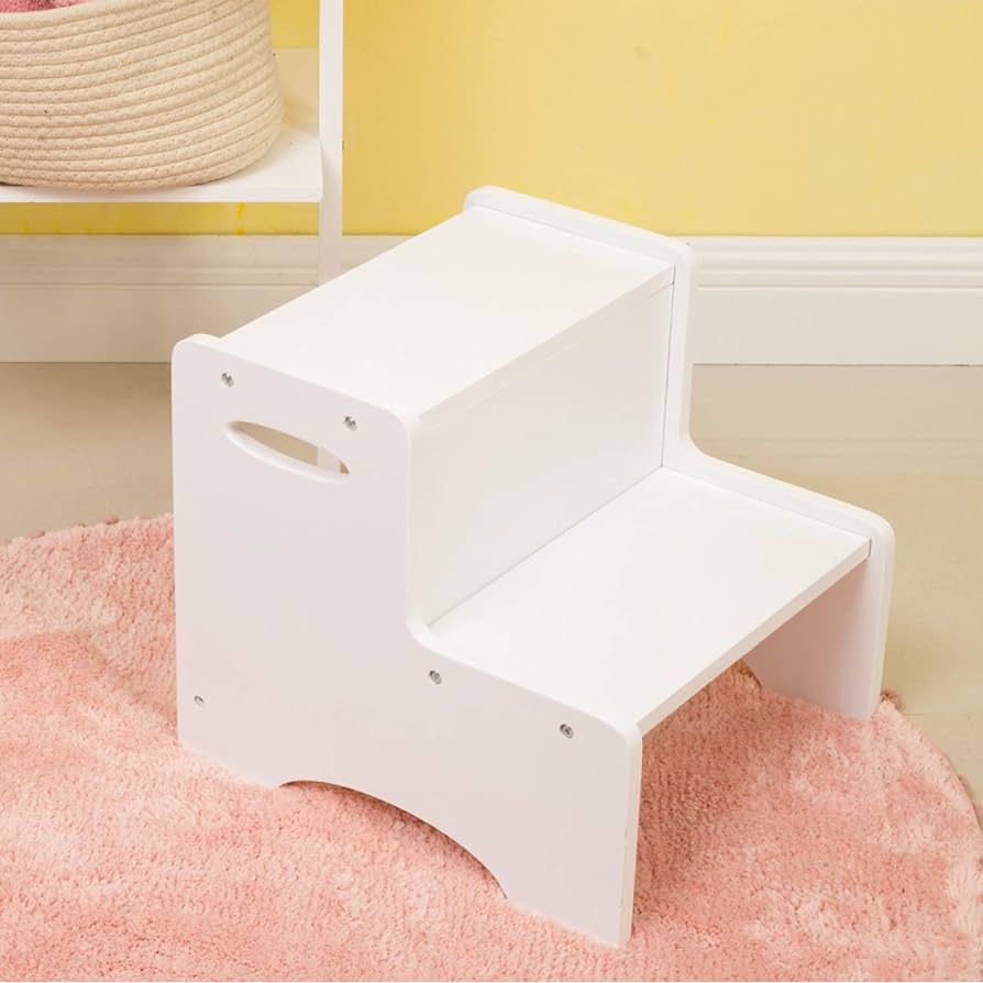 WOOD CITY Wooden Toddler Step Stool for Kids, White Two Step Children's Potty Stool with Handles, Bo | Amazon (US)