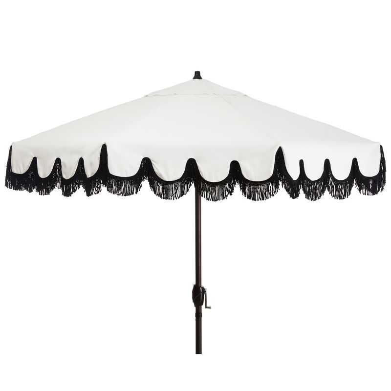 Phoebe Fringe Patio Umbrella, White/Black | One Kings Lane