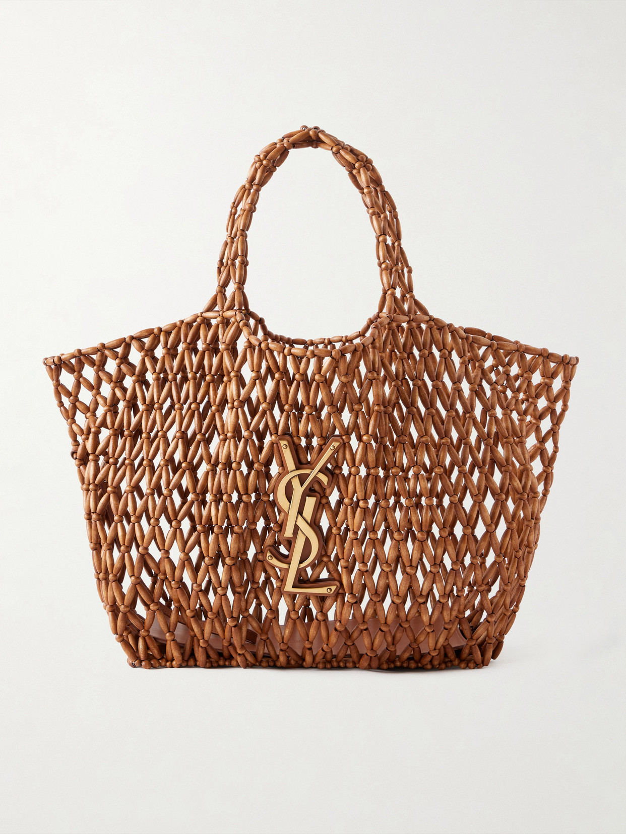 SAINT LAURENT - Icare Beaded Wood Tote - Brown | NET-A-PORTER (UK & EU)