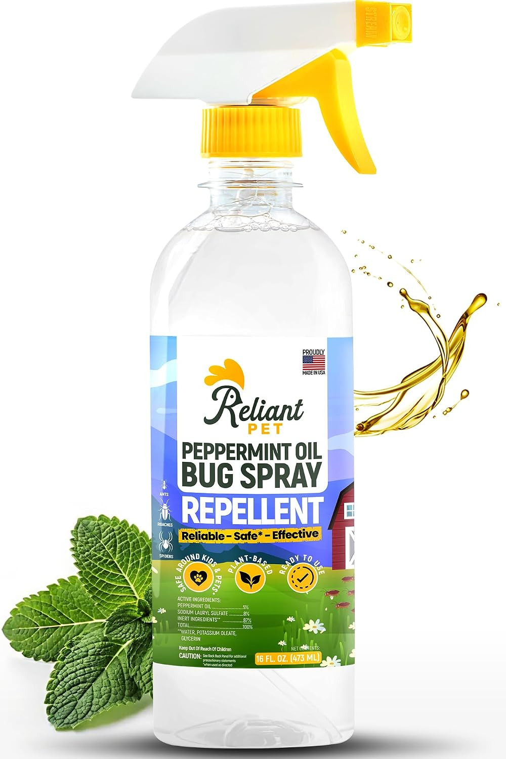 Reliant Pet - Peppermint Oil Spray for Bugs - 16oz - Insect and Pest Control Spray - Pet Friendly Bug Spray Safe for Kids and Pets - Made in USA - Ant, Spider, and Roach Spray Indoor | Amazon (US)