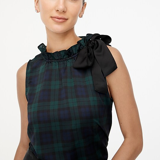 Black Watch plaid bow-neck ruffle top | J.Crew Factory