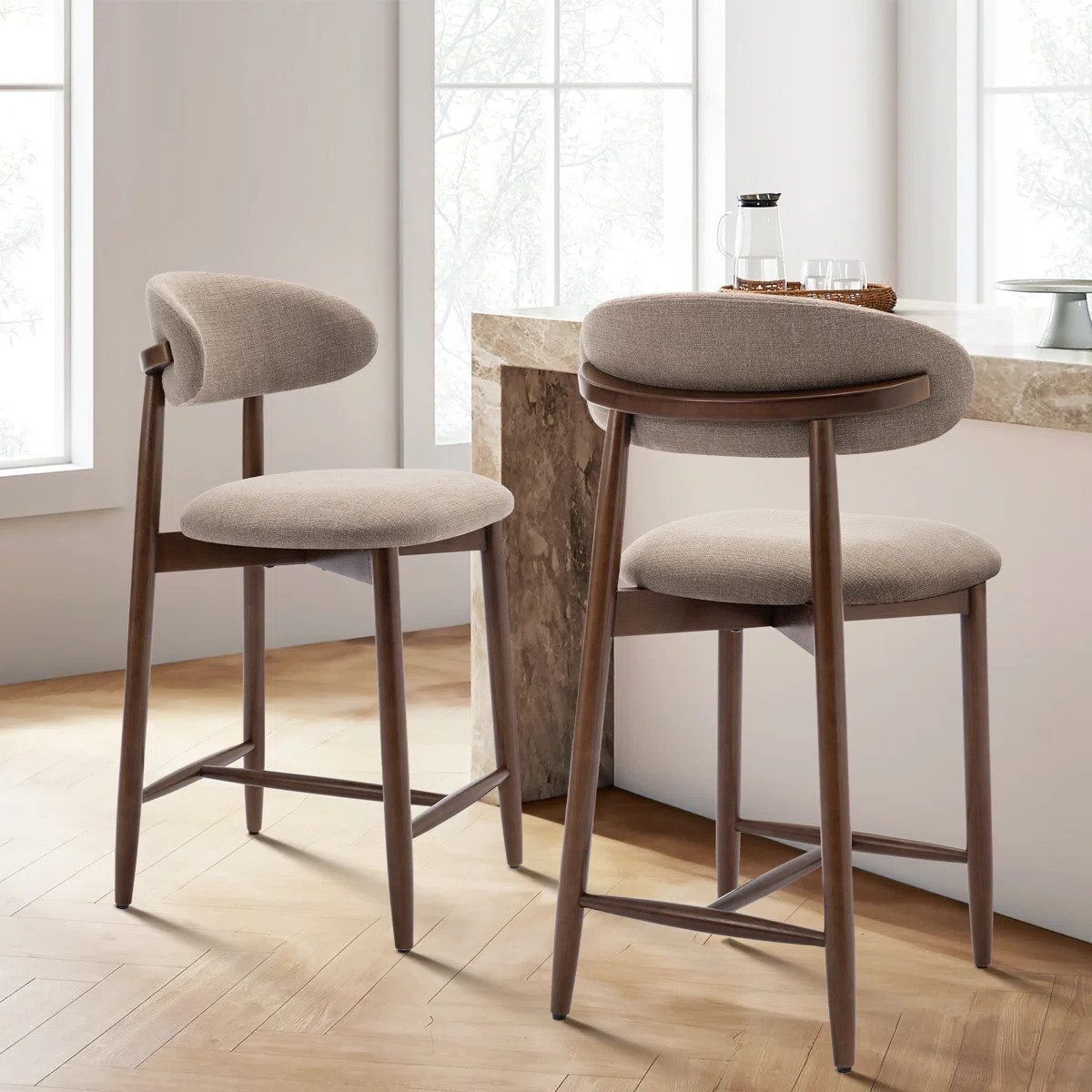 Upholstered Counter Stool Solid Wood Bar Stool (Set of 2) | Wayfair North America