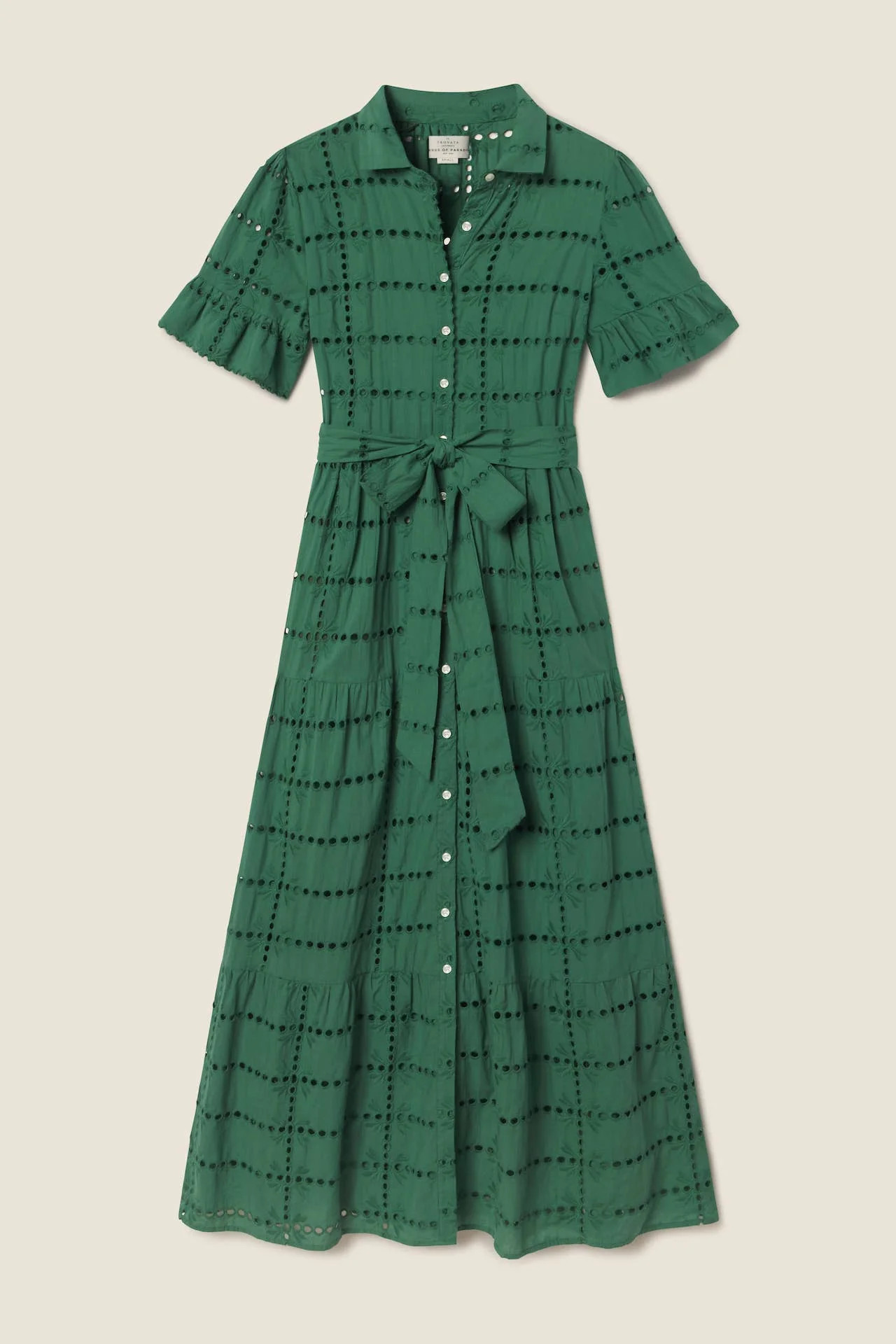 Martine Dress Emerald Eyelet | TROVATA