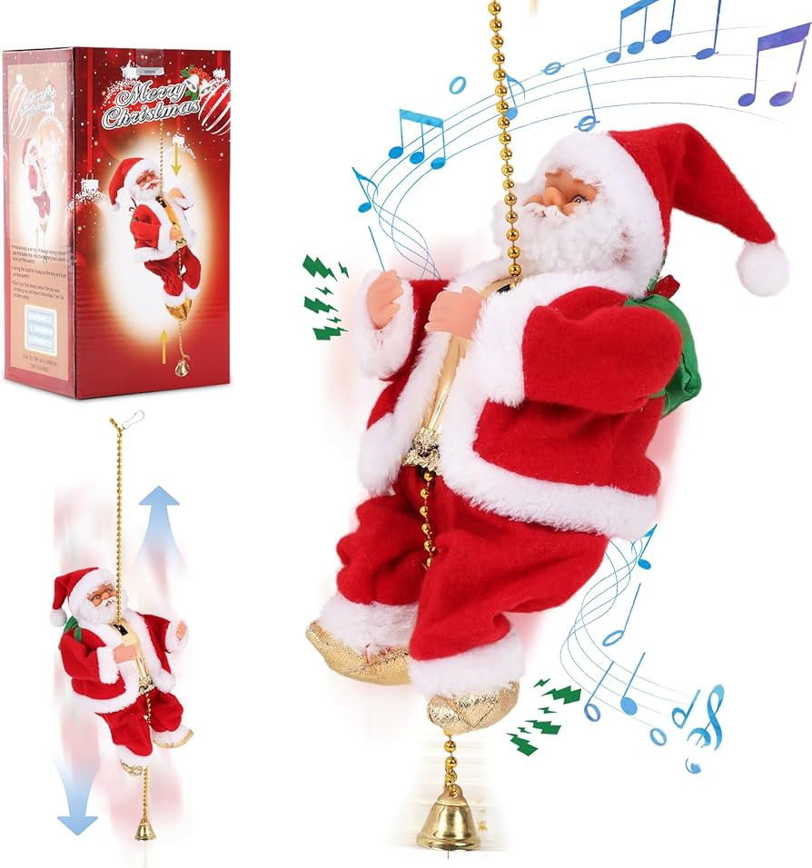 Climbing Santa with Music, Christmas Tree Pendant Ornament Novelty Climbing Santa Claus on Rope, ... | Amazon (US)