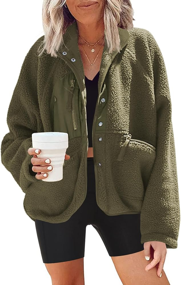 Nirovien Womens Fuzzy Fleece Jacket Button Down Sherpa Coats Casual Winter Warm Outwear with Pock... | Amazon (US)
