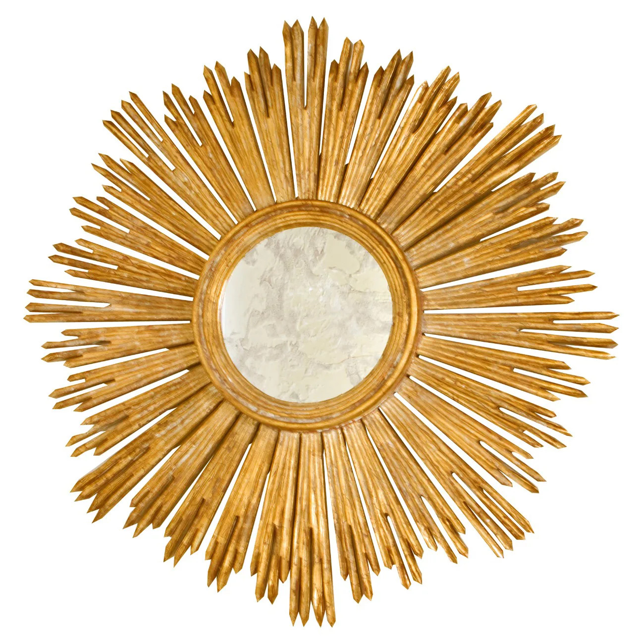 Worlds Away Margeaux Gold Leaf Wood Round Starburst Antique Wall Mirror | Kathy Kuo Home