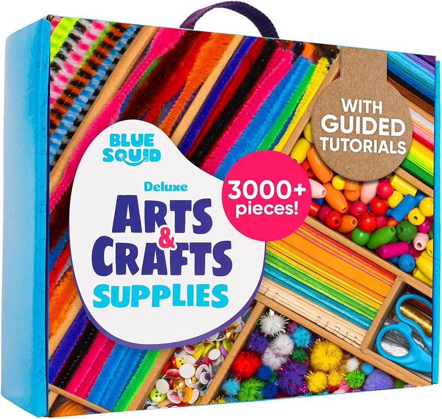 Blue Squid 3000+ pcs Arts and Crafts Supplies for Kids | Craft Kit Box for Kids Age 4-5, 4-8, 6-8... | Amazon (US)