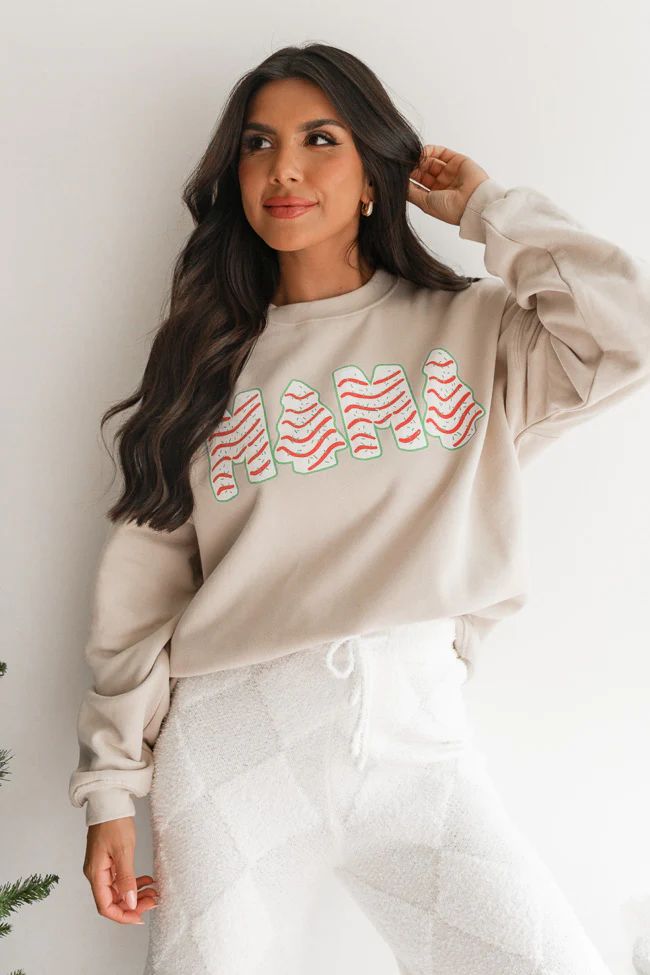 Mama Christmas Cakes Ivory Oversized Graphic Sweatshirt | Pink Lily