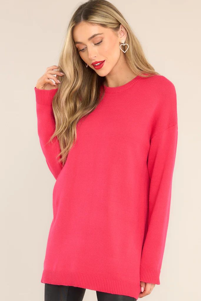 How I'm Feeling Hot Pink Sweater | Red Dress 