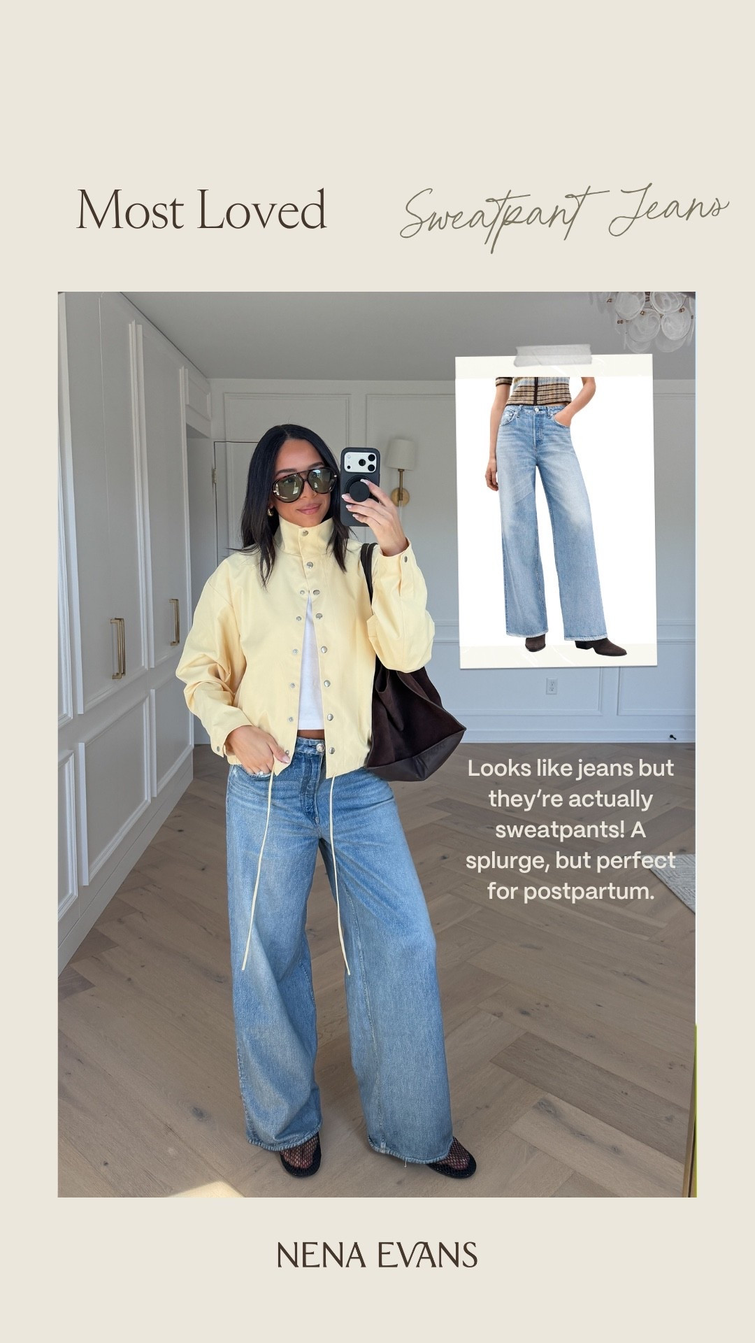 Your most loved last week!! Wearing size S white tee, S yellow funnel jacket, size 29 jeans (run big, size down) and flats fit tts 

spring outfit, spring fashion, spring style, weekend outfit, casual outfit, lunch outfit, denim, sweatpants jean