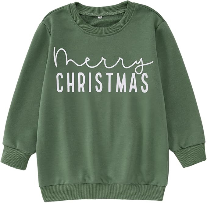 Boys Girls Merry Christmas Sweatshirt Kids Christmas Outfit Tops Holiday Crewneck Pullover Shirt ... | Amazon (US)