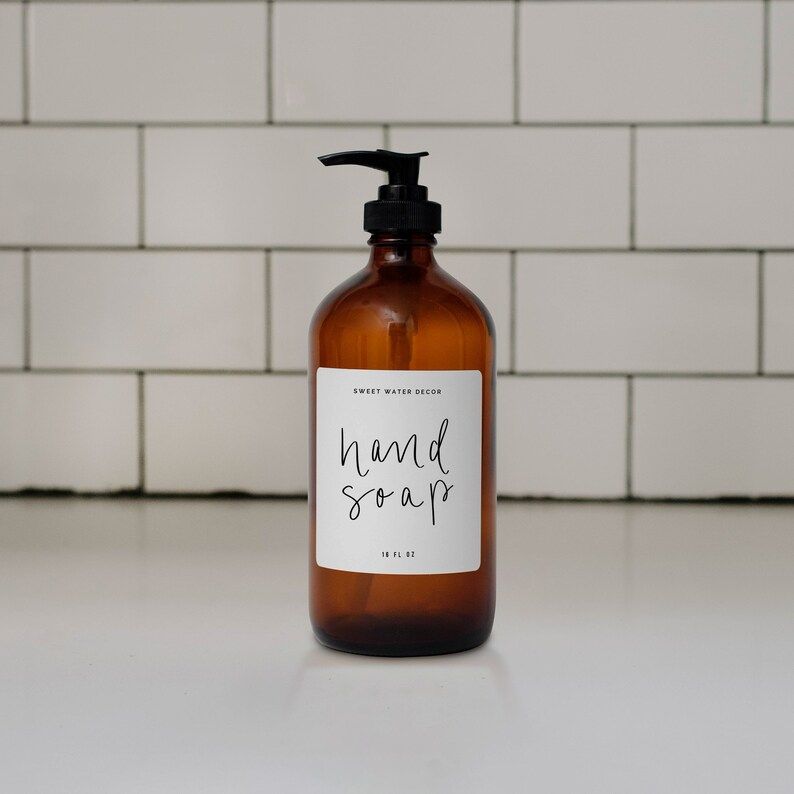 Hand Soap Amber Glass Jar Refill Soap Dispenser | Hand Soap Dispenser | Apothecary Bottles | 16 o... | Etsy (US)