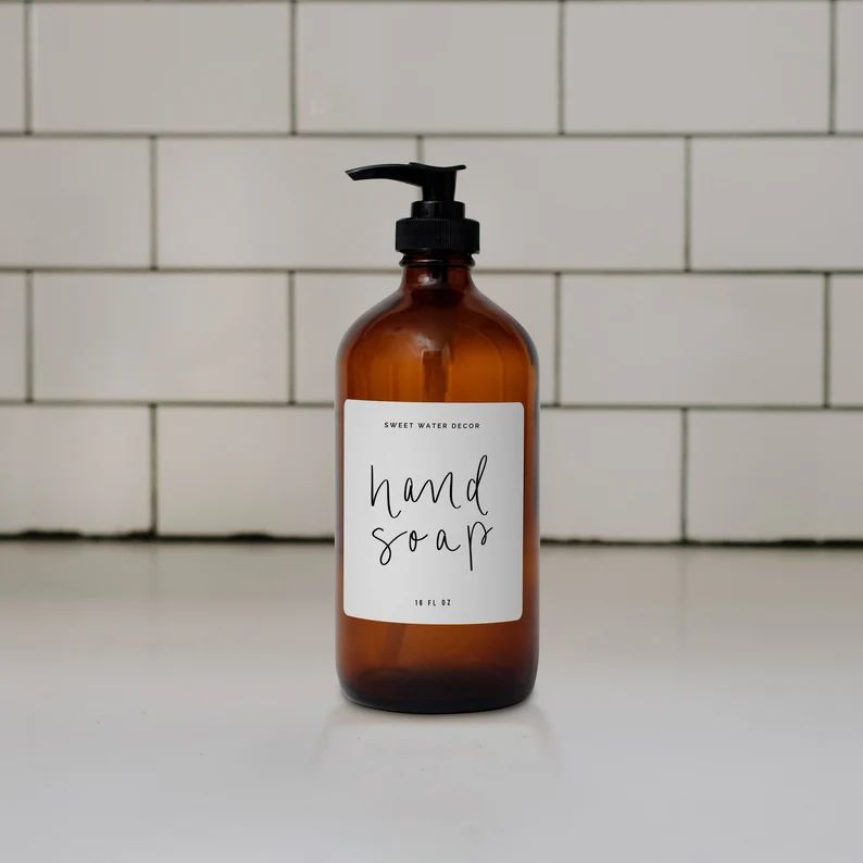Hand Soap Amber Glass Jar Refill Soap Dispenser | Hand Soap Dispenser | Apothecary Bottles | 16 o... | Etsy (US)