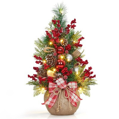 24 Inch Mini Christmas Tree, Small Green Artificial Tabletop Christmas Trees, Miniature Pine Christmas Trees Decoration, Red | Target