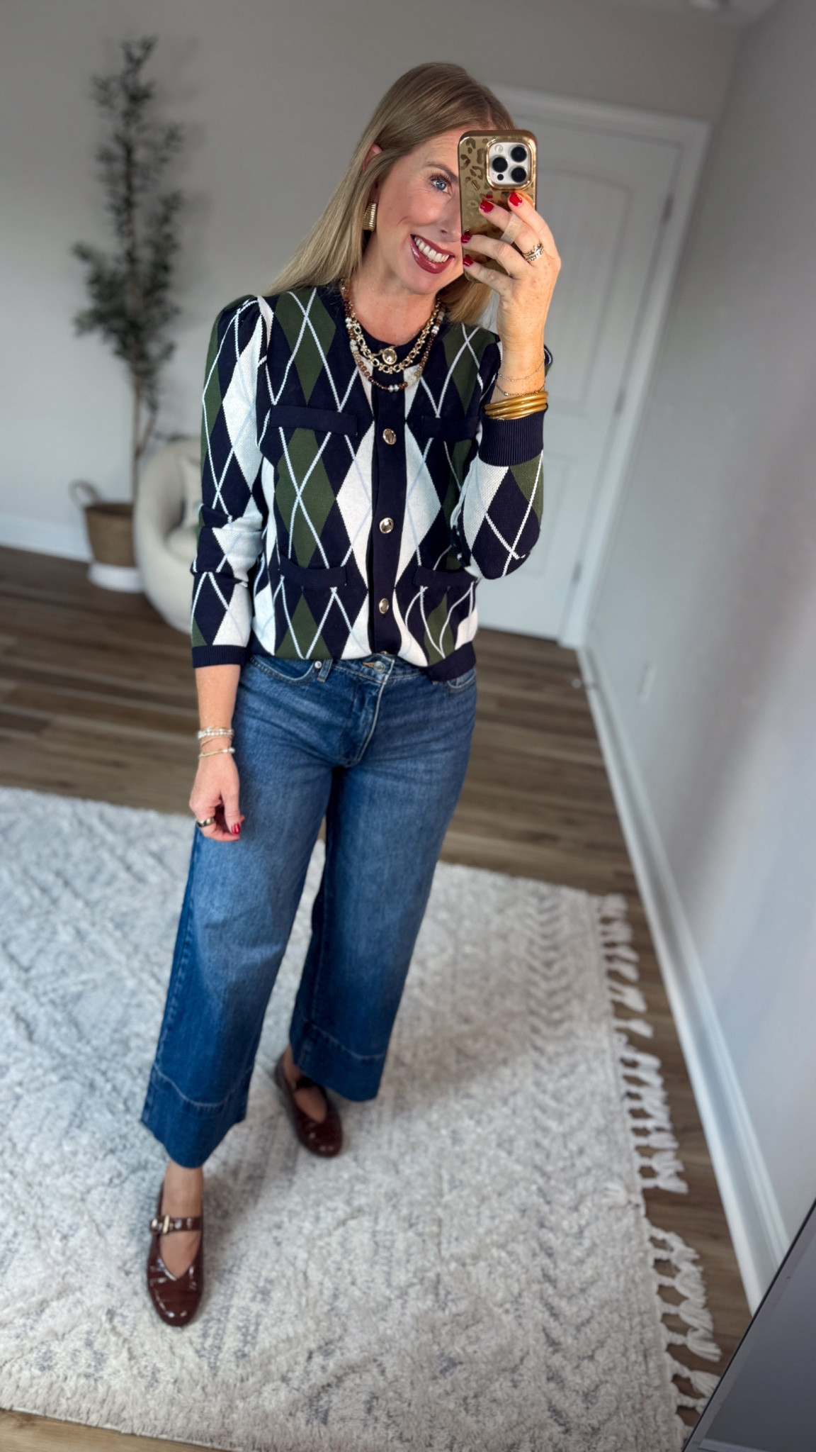 Daily try on, Walmart outfit, Walmart fashion, Walmart try on, argyle cardigan, cropped jeans, free assembly

#LTKootd