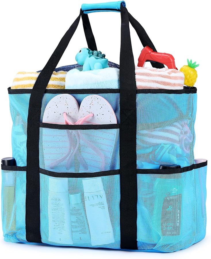 Beach Bags Waterproof Sandproof, Mesh Beach Bag for Women Swim Pool Bag Beach Tote Bag for Vacati... | Amazon (US)