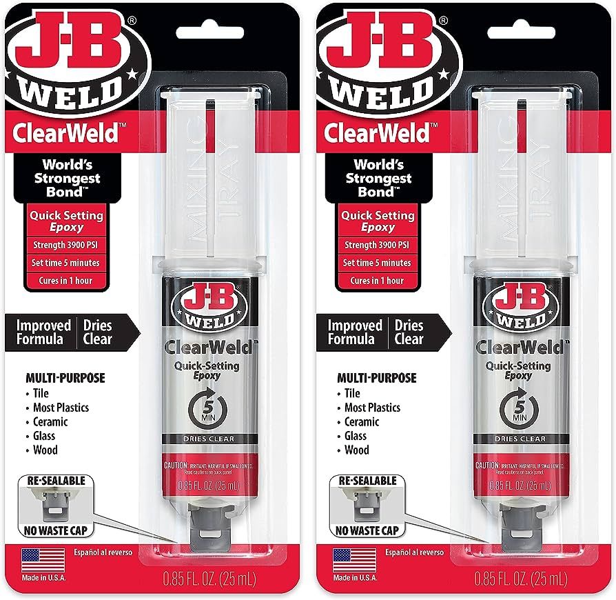 J-B Weld ClearWeld 5 Minute Epoxy, Clear, Syringe, 2 Pack, 50112-2 | Amazon (US)