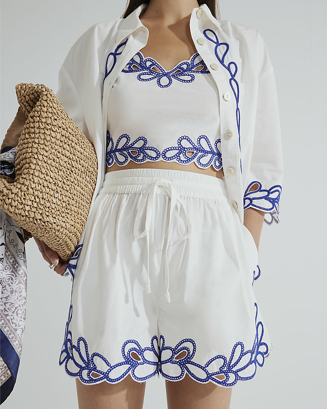 White Embroidered Trim Shorts | River Island UK & IE