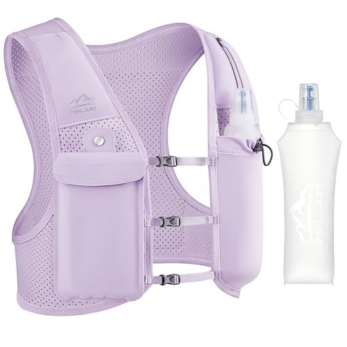 Zelvot Running Vest for Women Men, USA Original Patent, Adjustable Chest Straps Running Hydration Vest with 500ml Soft Flask, Breathable Reflective Running Vest for Trail Running Hiking (Purple, XS/S) | Amazon (US)