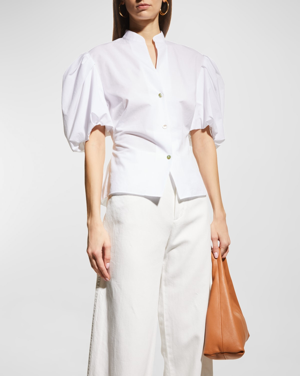 Draped Puff-Sleeve Blouse | Neiman Marcus