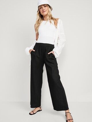 High-Waisted Linen-Blend Wide-Leg Pants for Women | Old Navy (US)