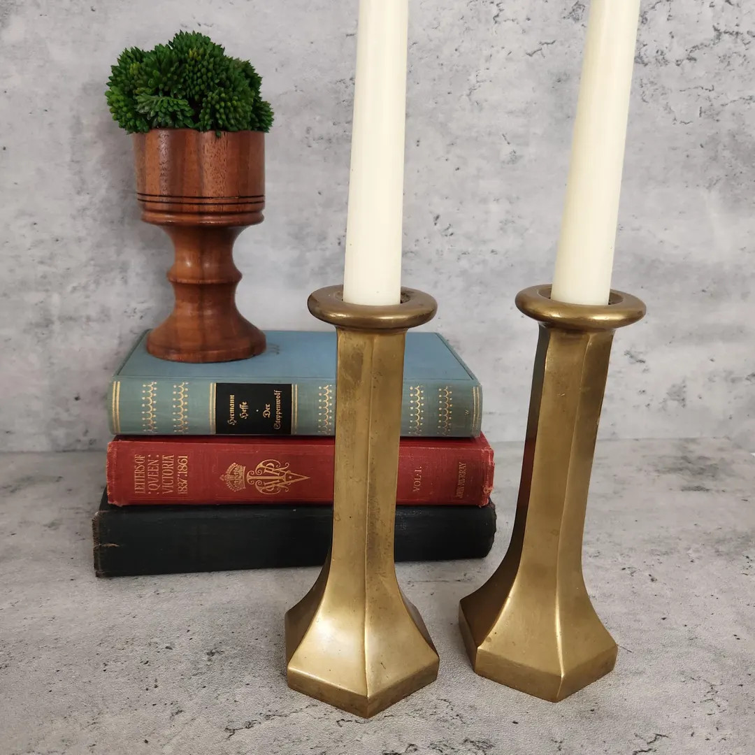 Set of Mid-century Brass Deco Modern Candlestick Holders - Etsy | Etsy (US)