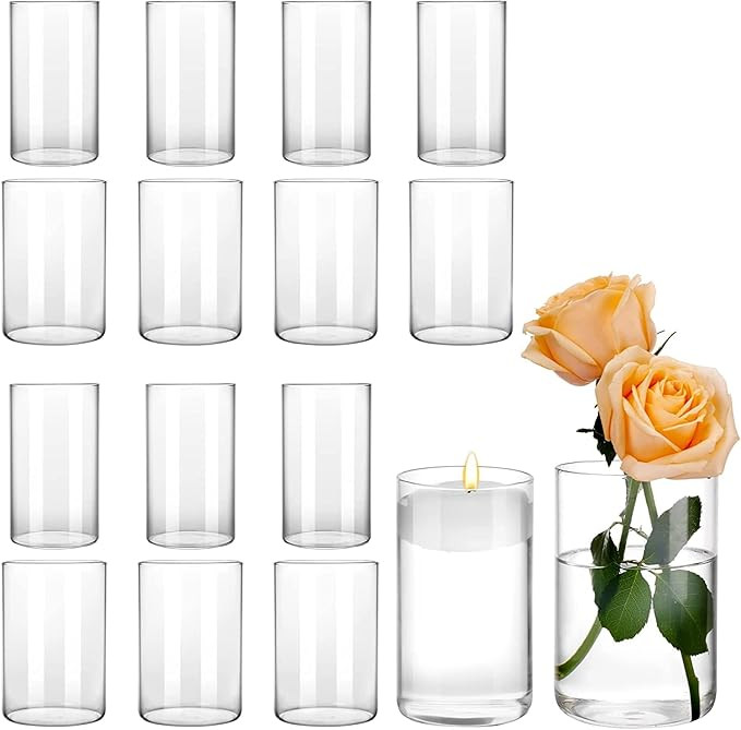 CUCUMI 16pcs Glass Cylinder Vases 6 Inch Tall Clear for Wedding Centerpieces Hurricane Floating C... | Amazon (US)